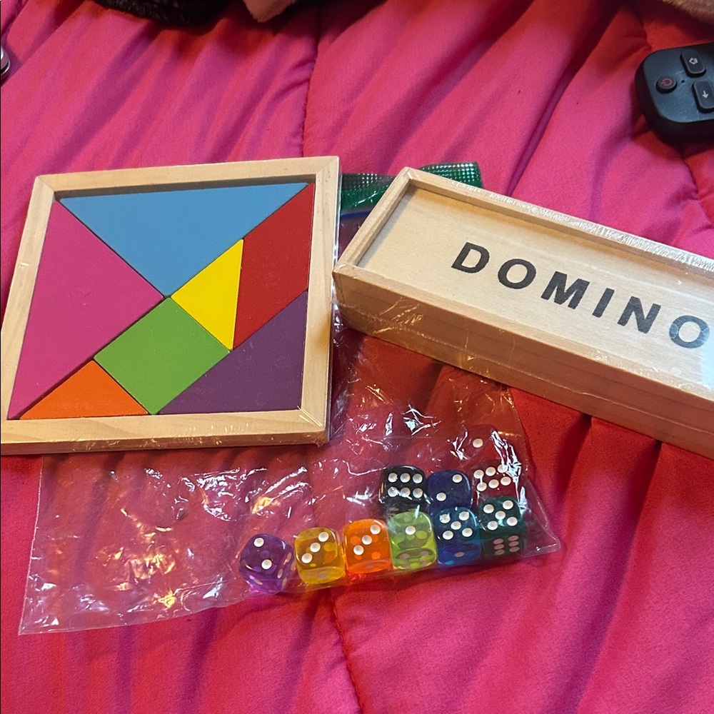 Colorful Wooden Tangram Puzzle and Domino Set